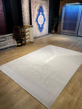 7x10 ft Ivory Cream Bamboo Rug, Striped Modern Bamboo Carpet