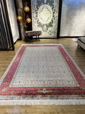 Beige Red Modal Silk Rug 7x10 ft, Turkish Style Carpet