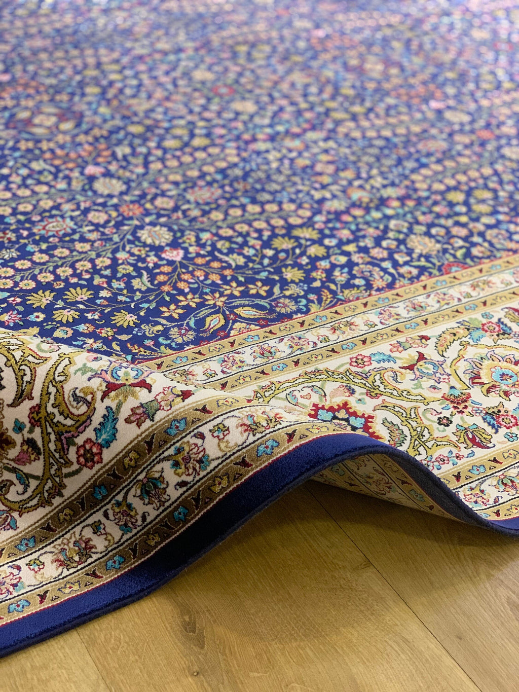 Blue Floral Silk Rug, Traditional Turkish Carpet, Luxury Home Decor