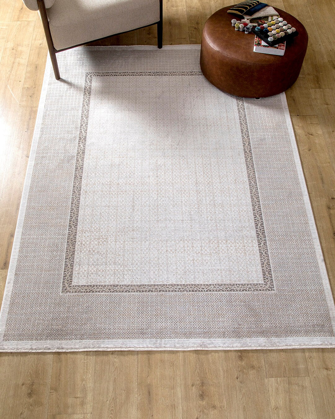 Gray Gold Geometric Bamboo Rug with Modern Patterns