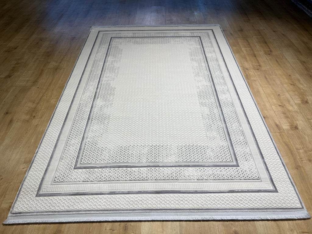 5x8 ft Gray Bamboo Rug, Minimalist Frame Design, Modern Style