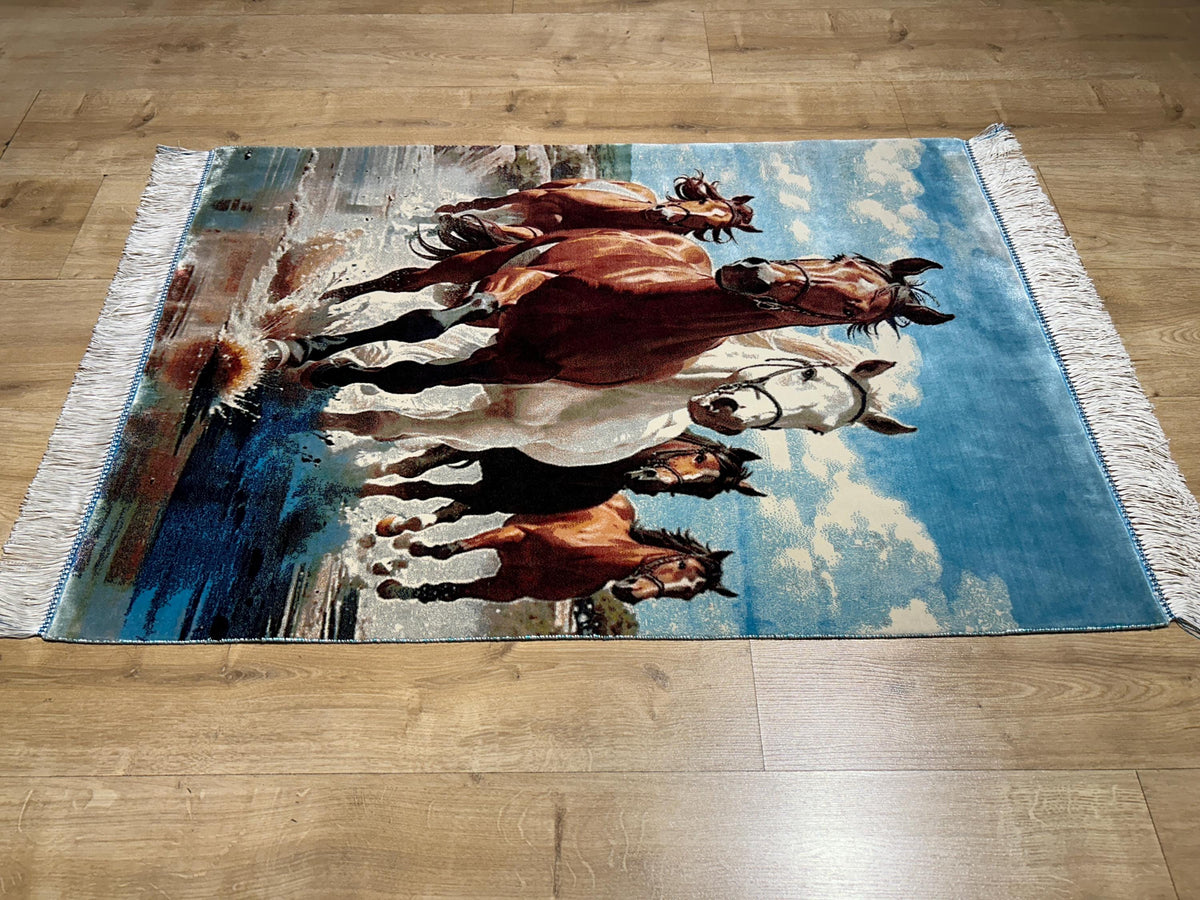 2x3 ft Running Horse Tapestry, Horse Wall Hanging, Woven Art, Decorative Silk Rug