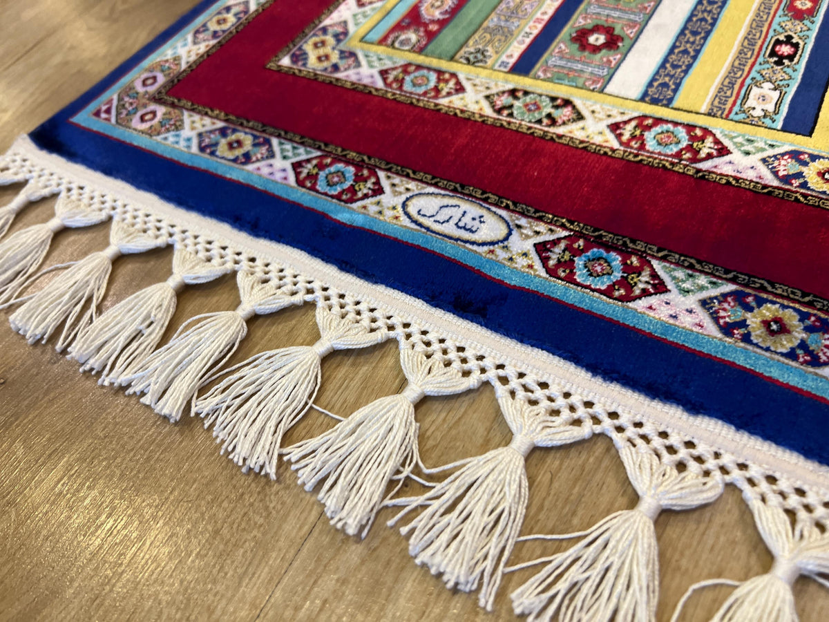 Red Blue Anatolian Style Luxury Silk Decorative Rug, Tapestry