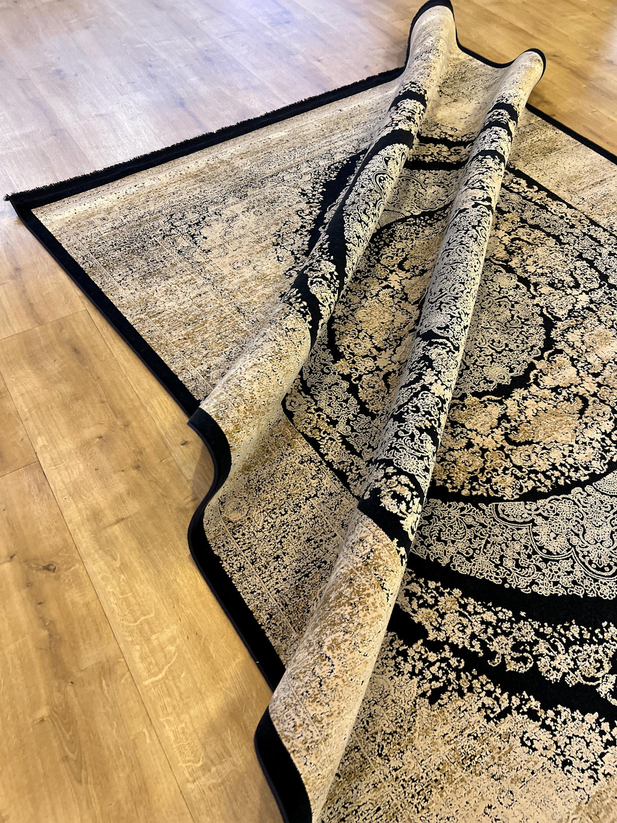 5x8 ft Gold Black Bamboo Turkish Rug, Living Room Carpet