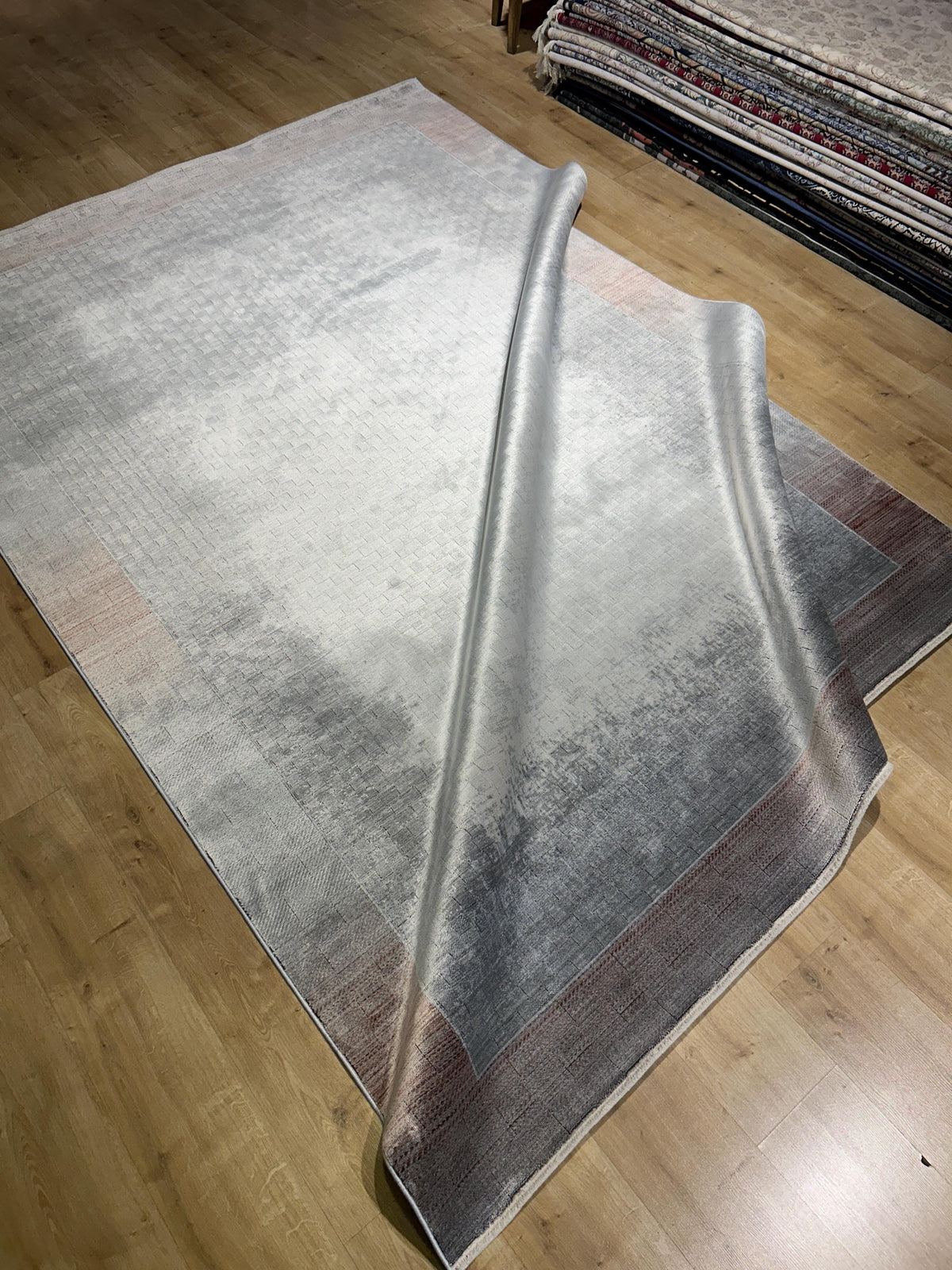 7x10 ft Gray Brick Colour Bamboo Rug, Minimalist Modern Rug