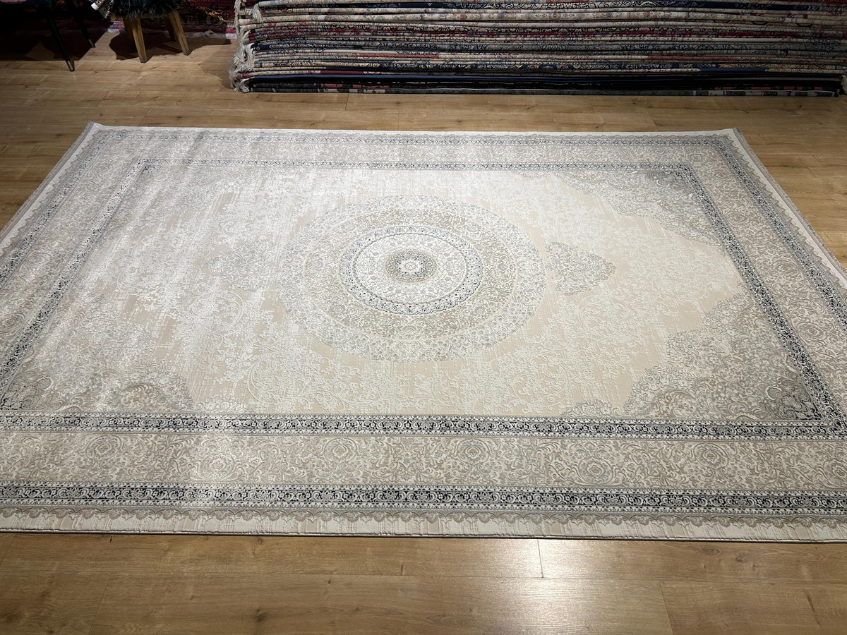 Cream Navy Blue  Bamboo Rug, Classic Medallion Bamboo Carpet, Home Decor