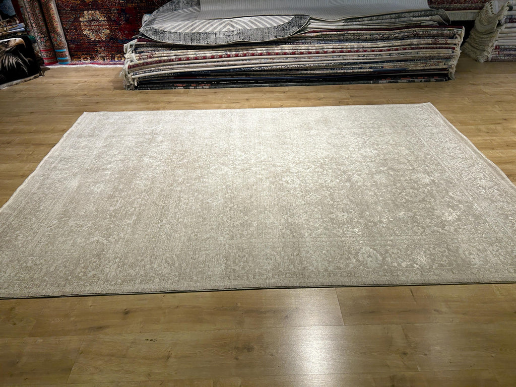 Beige Floral Distressed Bamboo Rug with Traditional Modern Floral Patterns