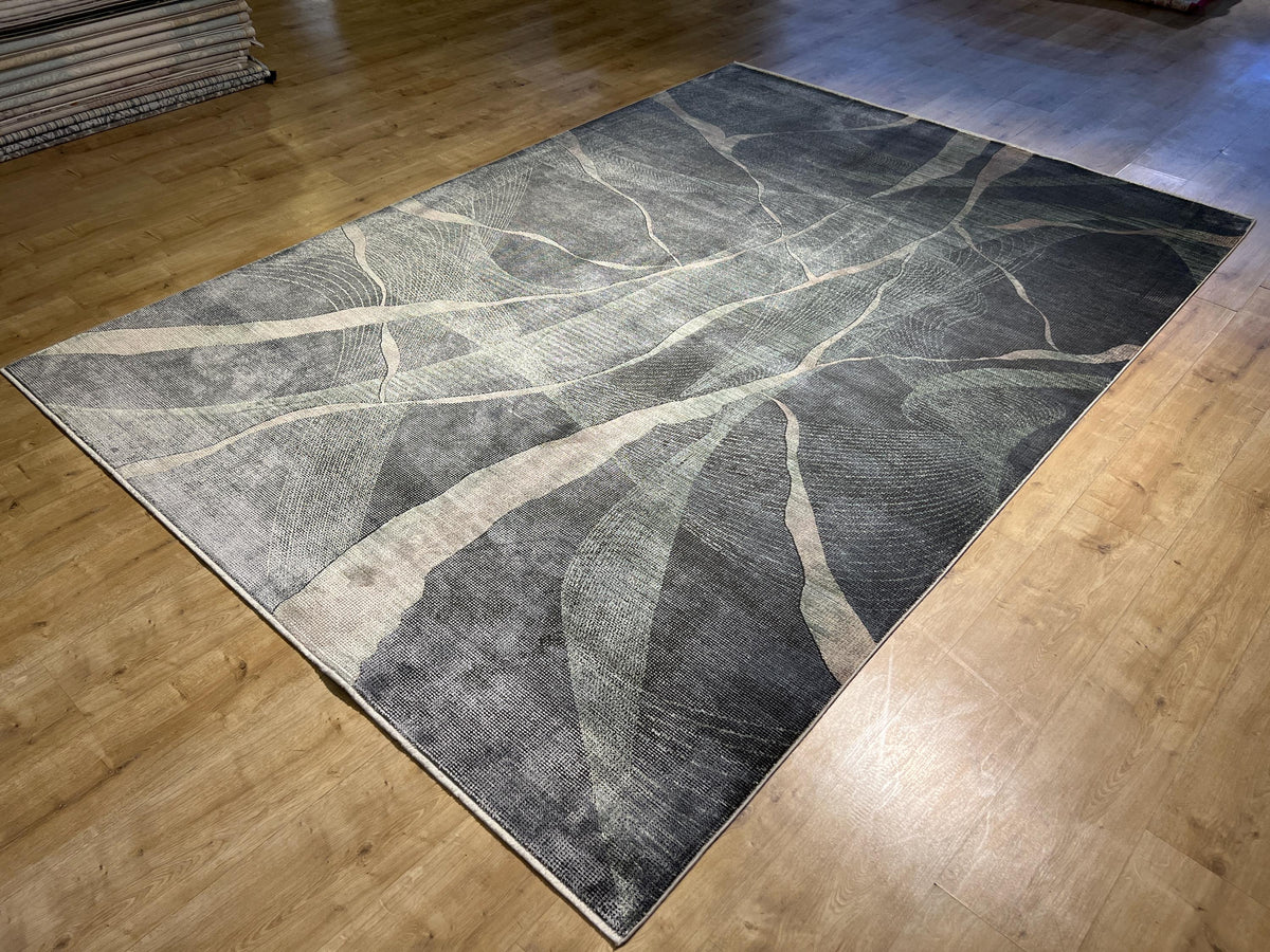 7x10 ft Gray Green Bamboo Rug with Abstract Modern Design