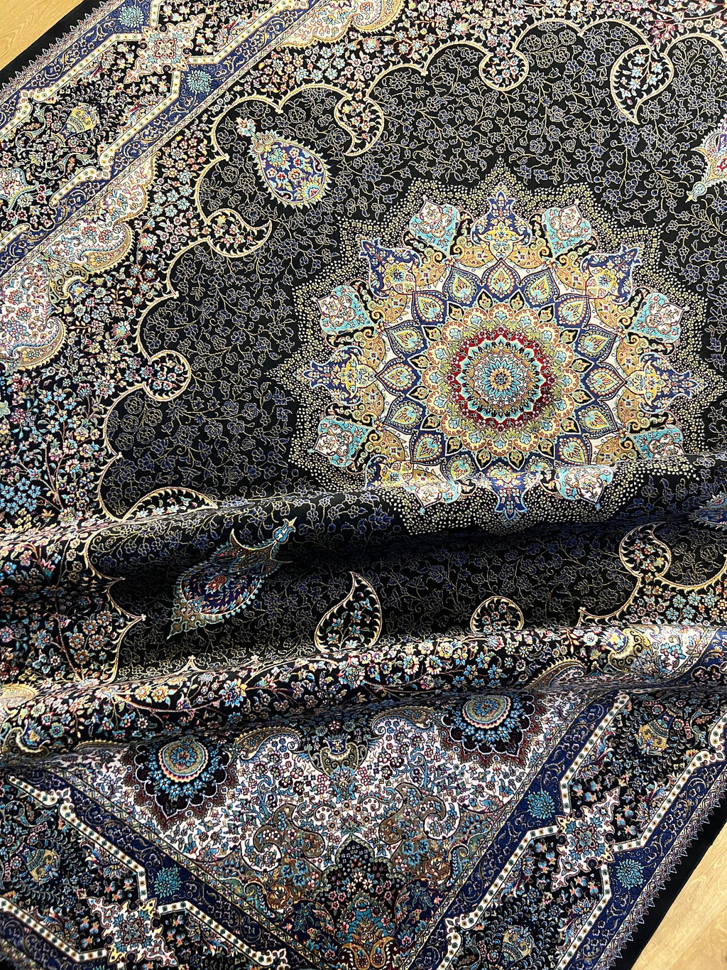 Black Turkish Style Rug, Oriental Medallion Carpet, Luxury Area Rug