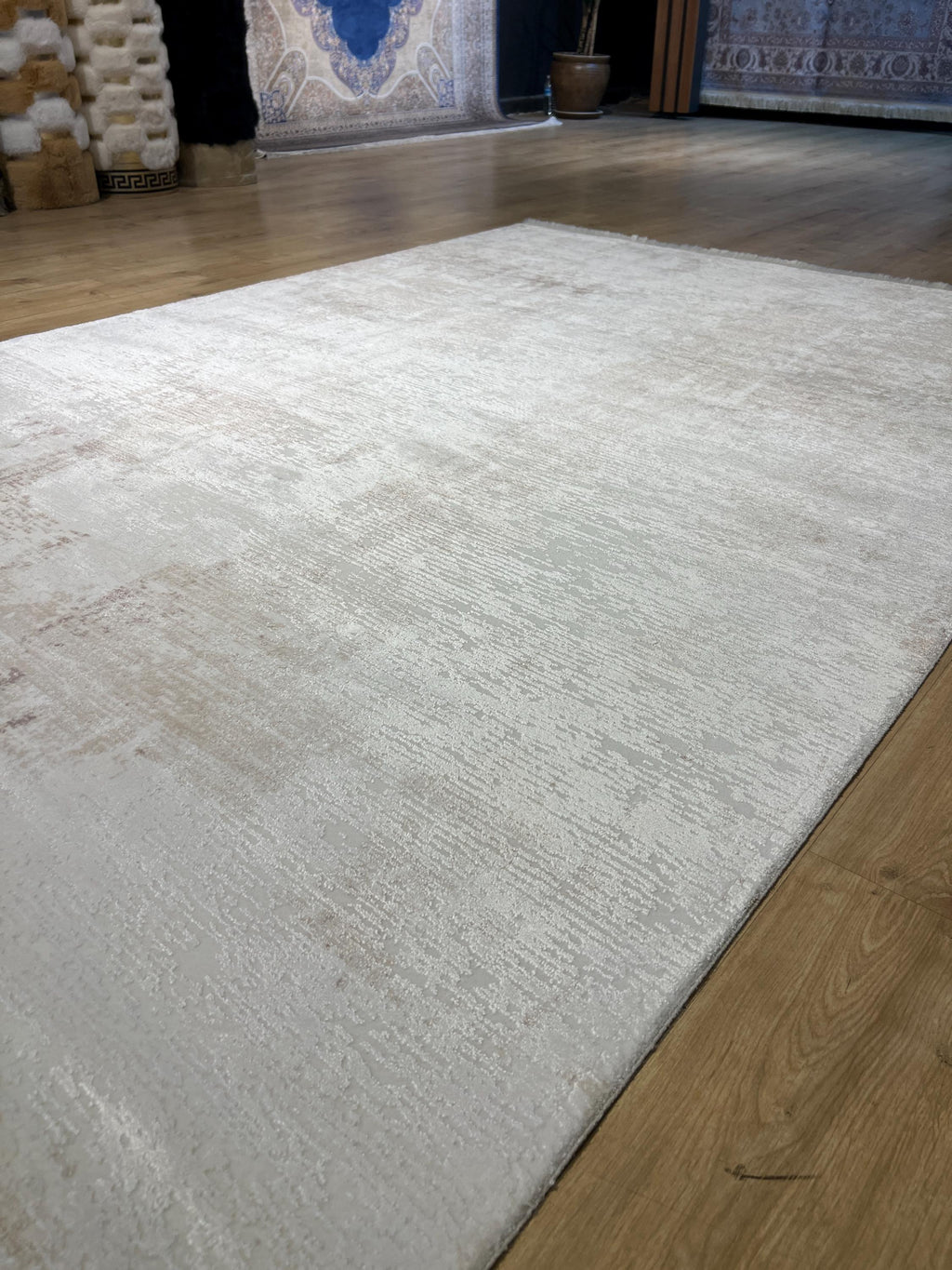 5x8 ft Ivory Brown Abstract Bamboo Rug - Modern Minimalist Rug