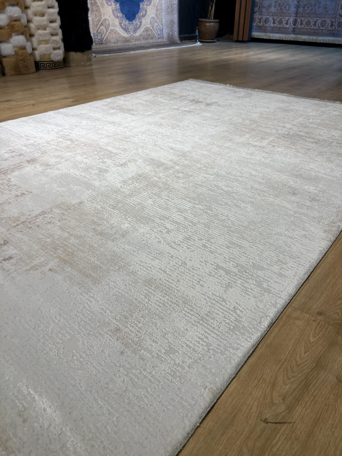 5x8 ft Ivory Brown Abstract Bamboo Rug - Modern Minimalist Rug