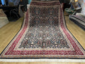 7x10 Ft Black Traditional Silk Rug With Red Border, Floral Classic Design