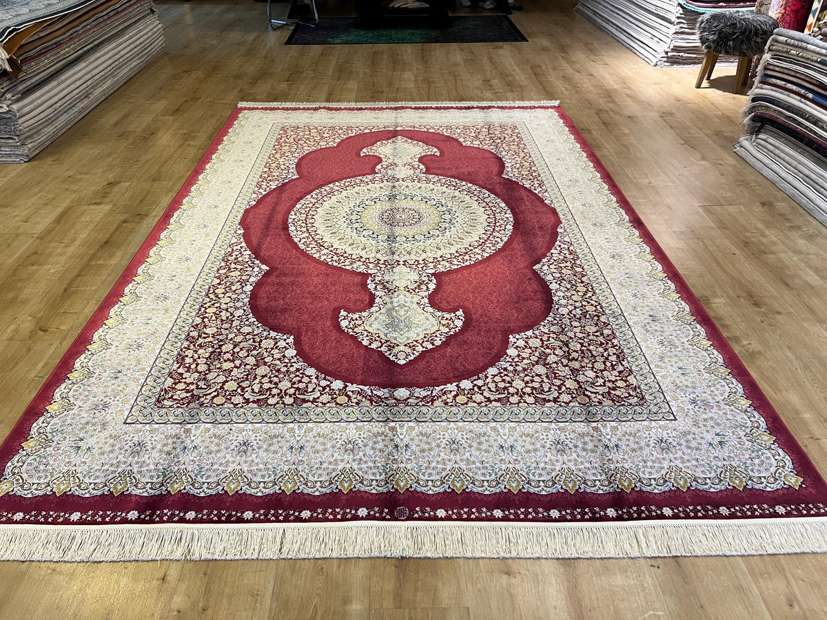 7x10 ft Red Traditional Floral Medallion Luxury Silk Rug