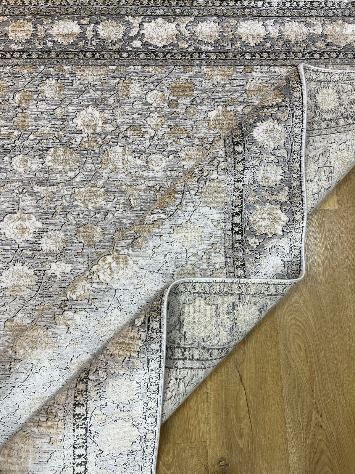 Gray Bamboo Rug, Turkish Floral Carpet, 5x8 ft