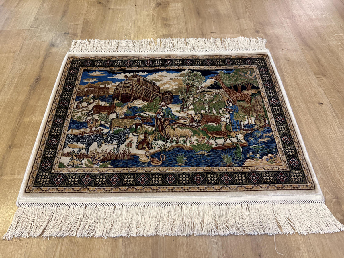 Modal Silk Table Mat, Noah's Ark Tapestry, Small Decorative Rug
