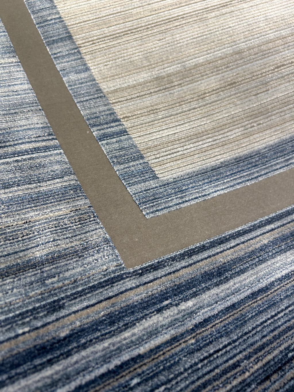 7x10 ft Blue Gray Beige Bamboo Rug, Bordered Minimalist Modern Rug, Oversize Carpet