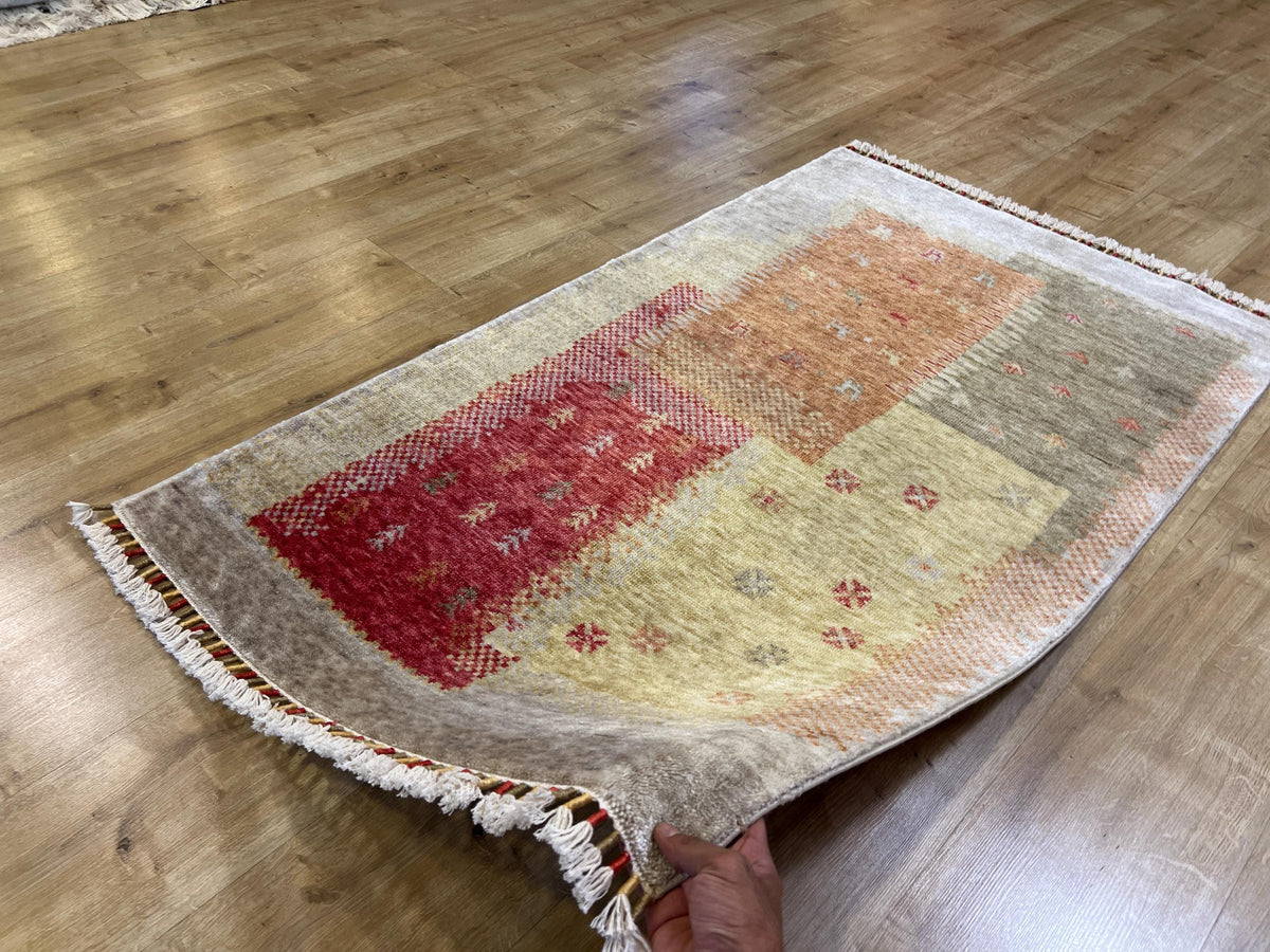 3x5 ft Beige Colourful Carpet, Anatolian Style, Turkish Nostalgia Rug, Tree Pattern Rug