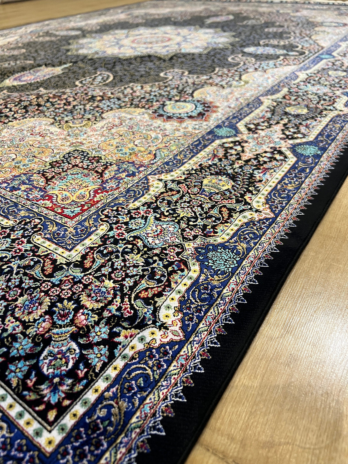 Black Turkish Style Rug, Oriental Medallion Carpet, Luxury Area Rug