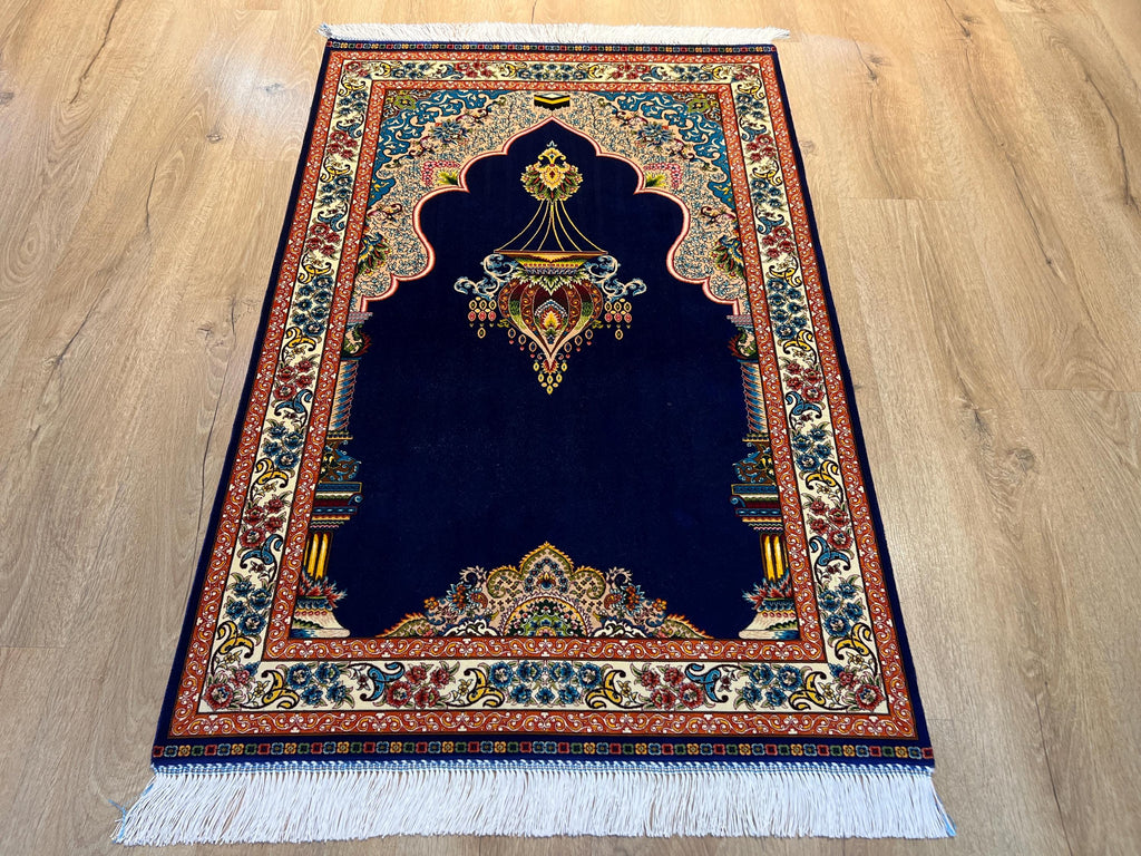 Blue Luxury Silk Prayer Rug, Gift Mat, Janamaz Mat