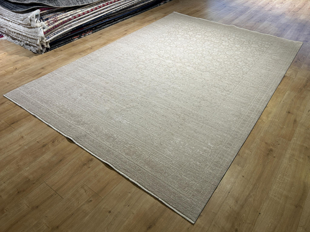 Beige Bamboo Rug with Traditional Modern Distressed Floral Patterns