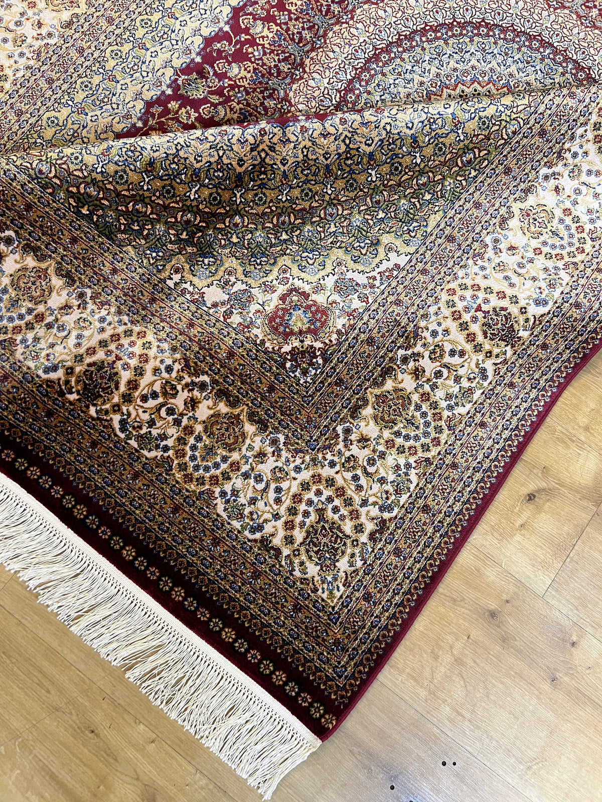 Red Beige Silk Rug, Turkish Carpet, Medallion Design 5x8 ft