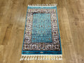 Blue Floral Silk Rug, Classic Luxury Design, Decorative Small Rug, Tapestry