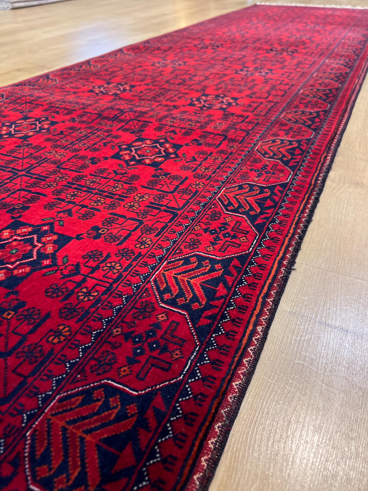 3x10 Traditional Wool Rug, Red & Navy Anatolian Design Carpet, Kilim Rug