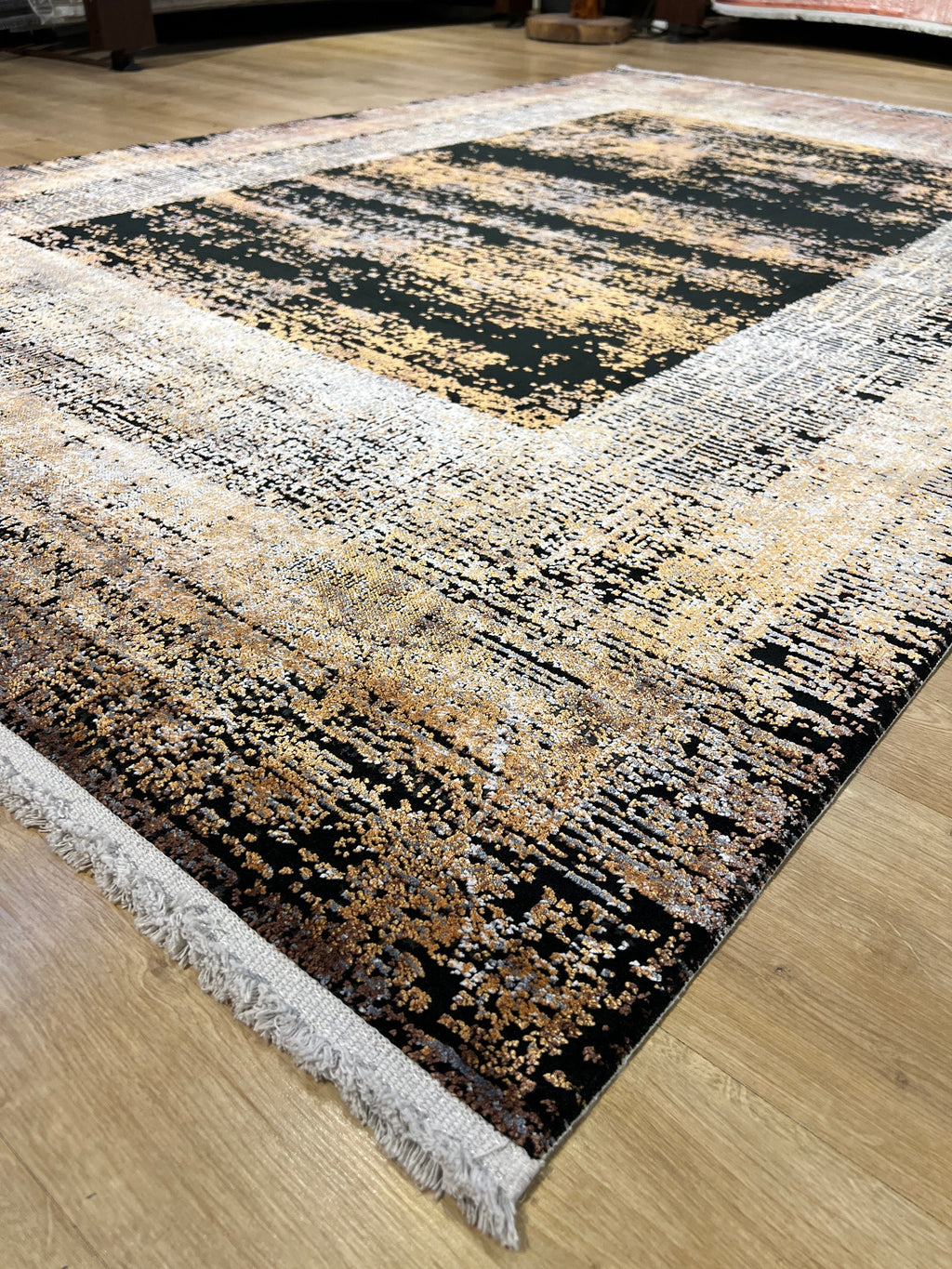 5x8 ft Black Gold Abstract Modern Bamboo Area Rug