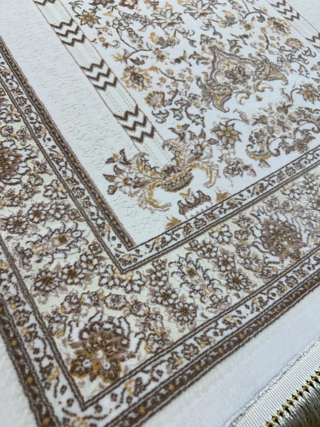 2.55x4.10 Ft Ivory Brown Silk Prayer Rug, Muslim Gift Prayer Mat