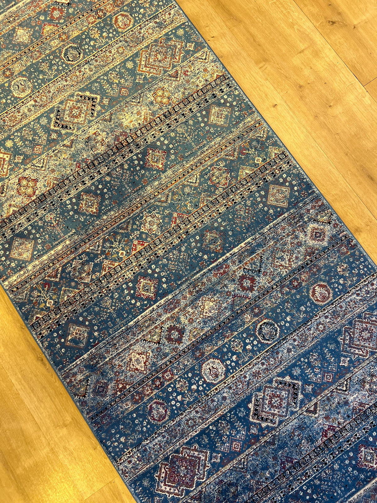 Blue Ethnic Pattern Bamboo Runner Rug, 3x10 ft, Modern Hallway Rug