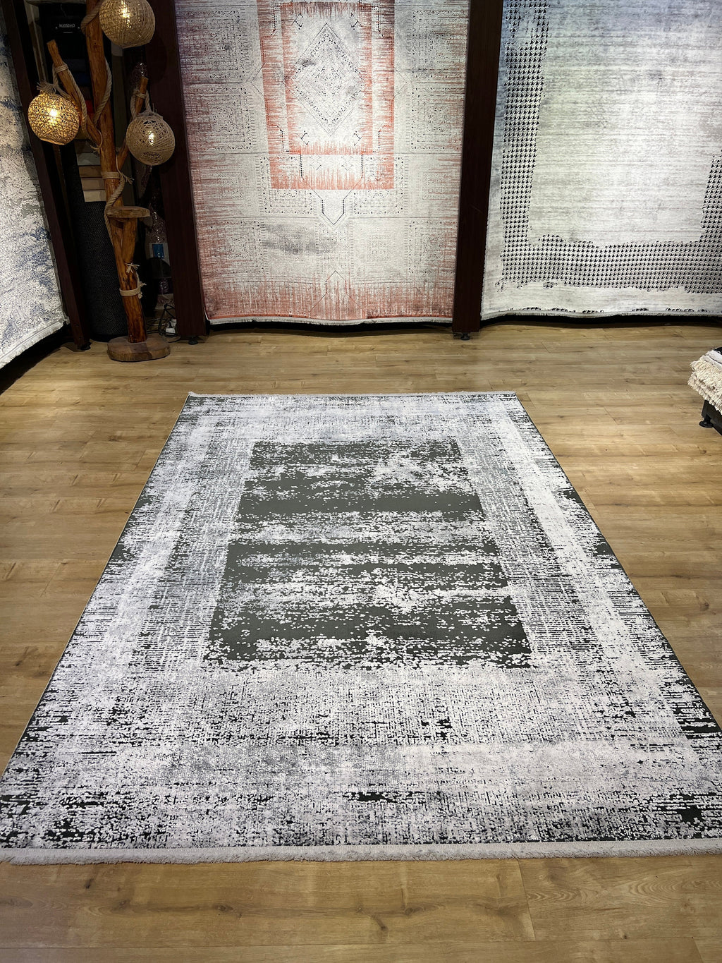 5x8 ft Gray Modern Abstract Bamboo Area Rug
