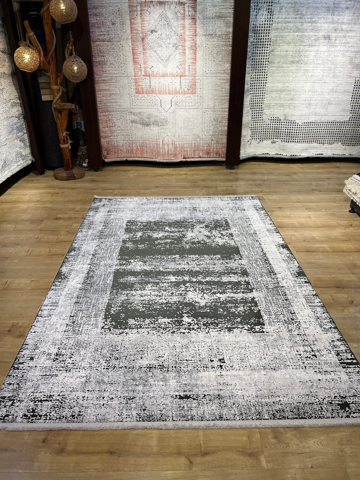 5x8 ft Gray Modern Abstract Bamboo Area Rug