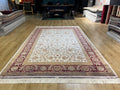 7x10 ft Turkish Silk Rug, Red Beige Floral Carpet