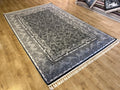 Gray Floral Pattern Luxury Silk Area Rug with Border, Luxury Home Deor