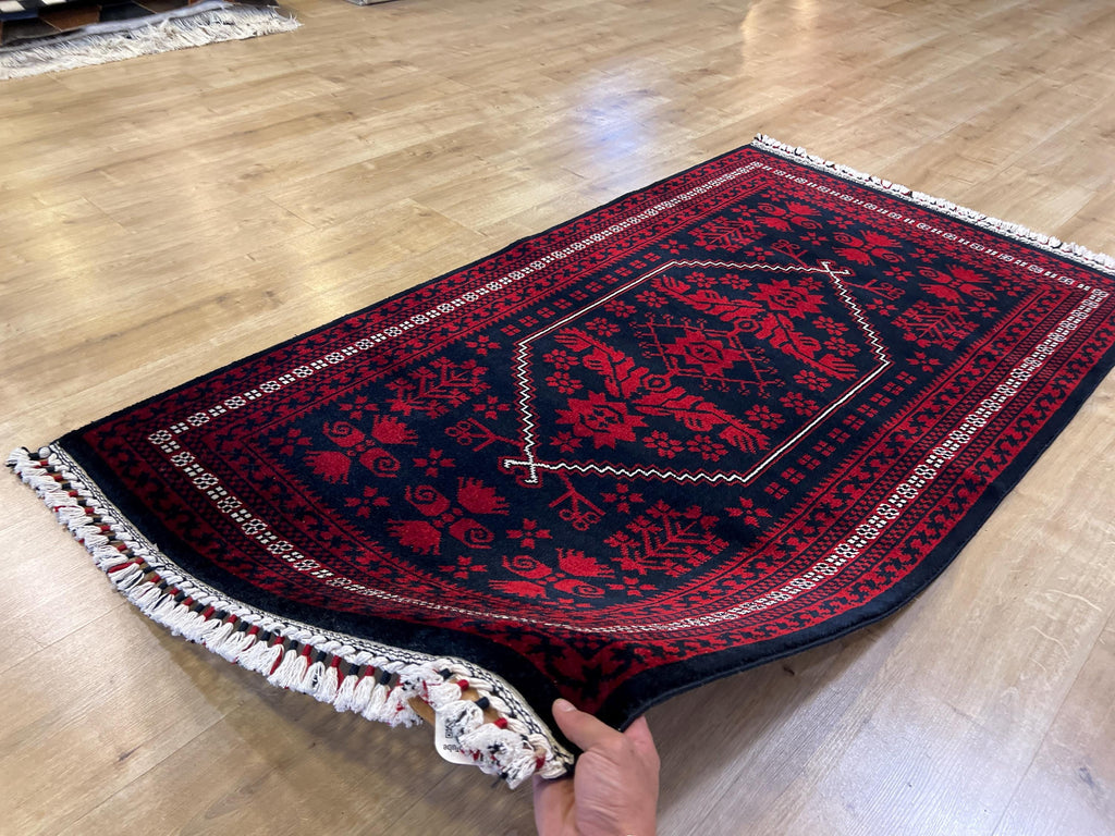 3x5 ft Dark Blue Red Carpet, Anatolian Style Rug, Turkish Pattern Carpet, Authentic Patterned