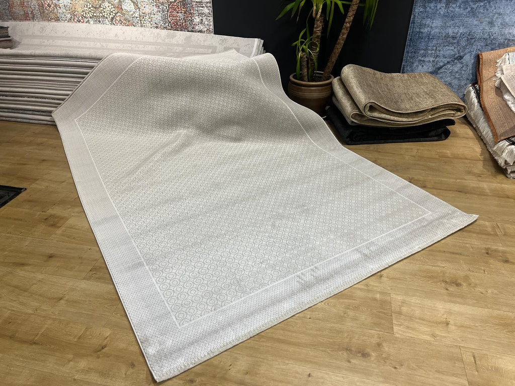 5x8 ft Ivory Bamboo Rug, Modern Bordered Bamboo Carpet