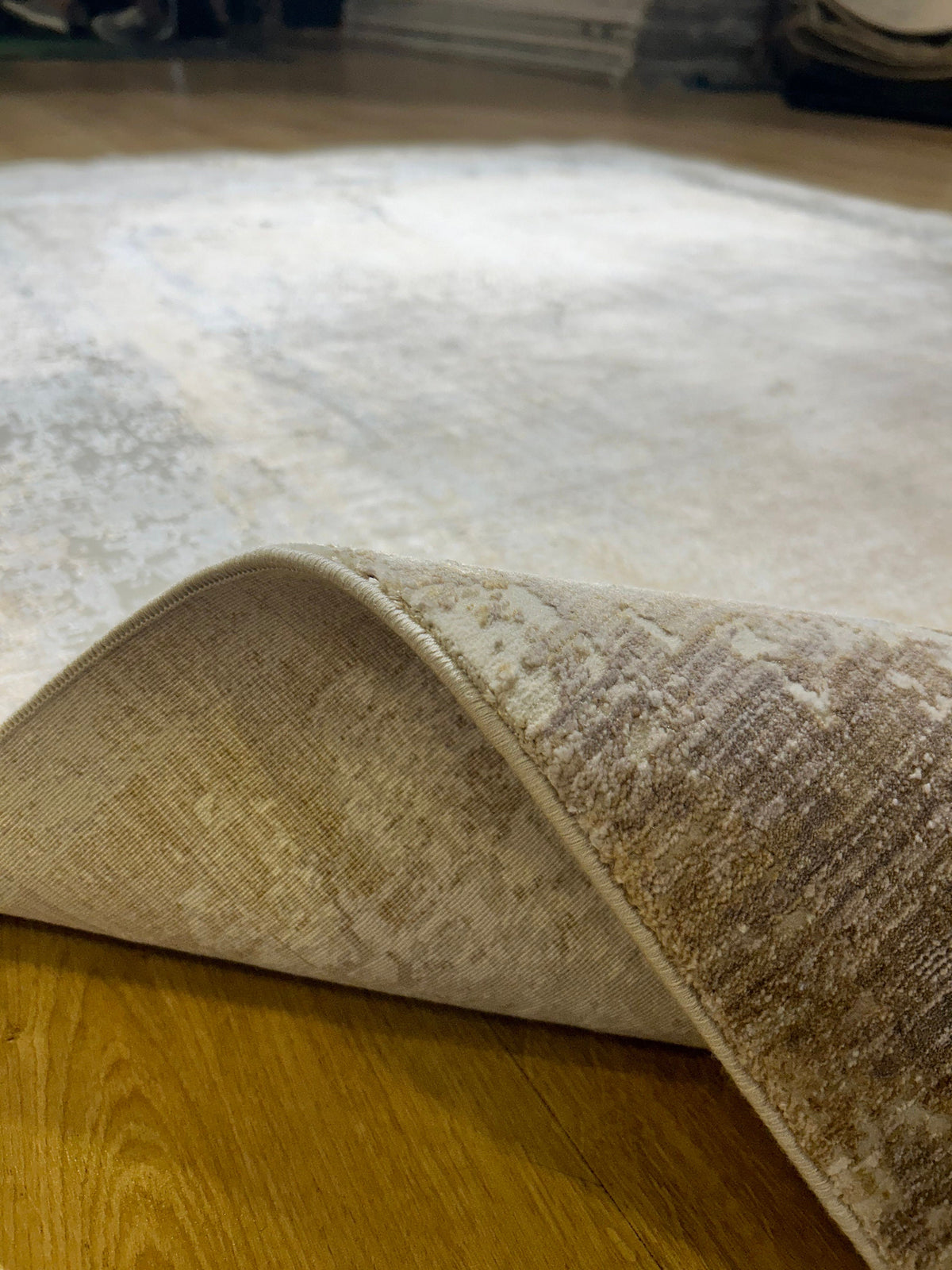 Brown Beige Bamboo Rug, Abstract Modern Area Rug