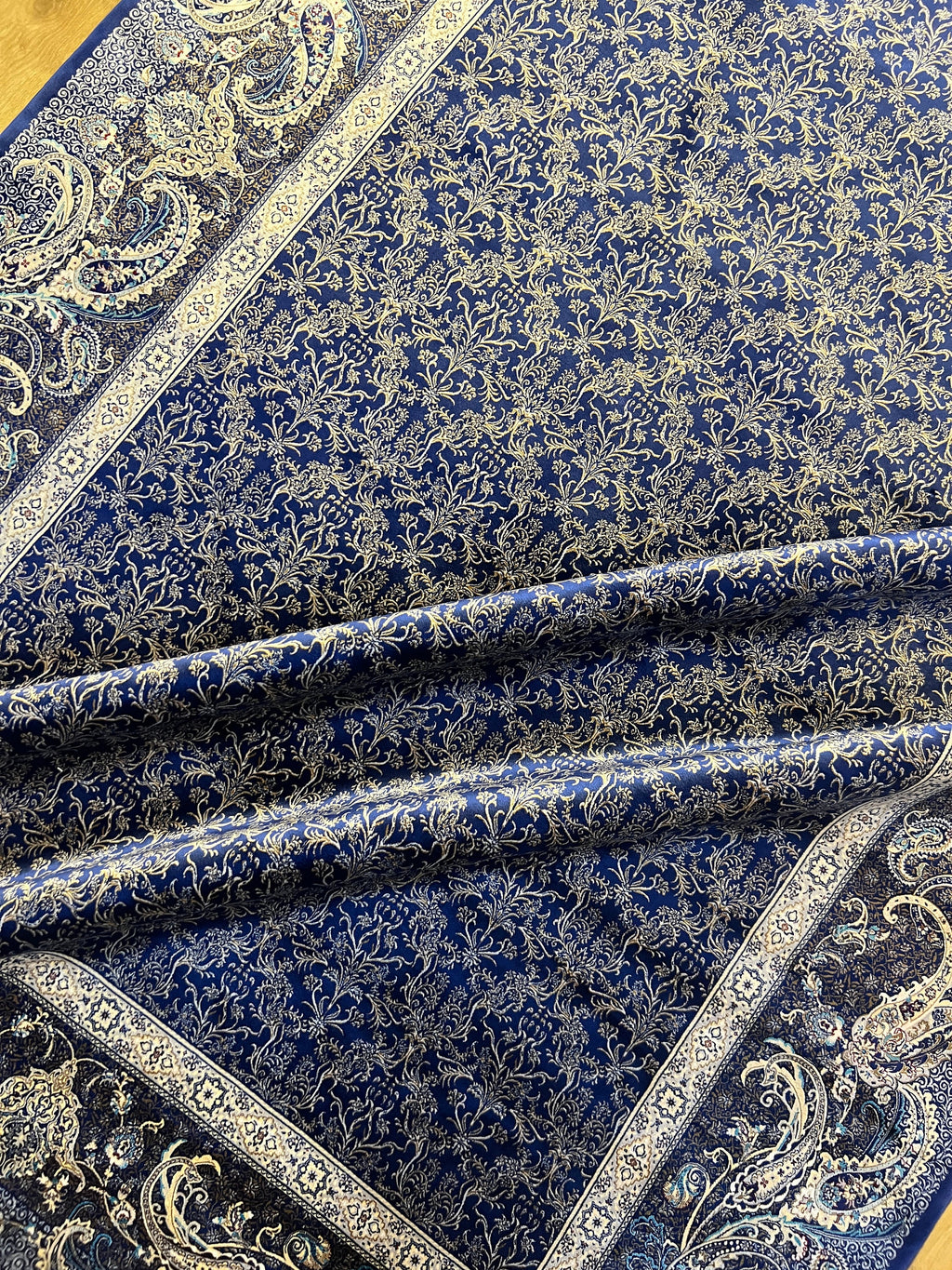 Dark Blue Silk Rug, Turkish Carpet, Luxury Home Decor