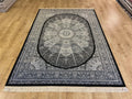 5x8 ft Black Silk Rug, Gray Medallion, Classic Turkish Style, Luxury Carpet