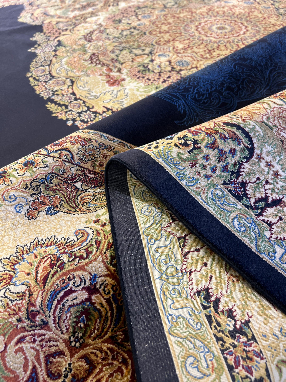 Navy Blue Modal Silk Rug 8x11, Turkish Palace Style