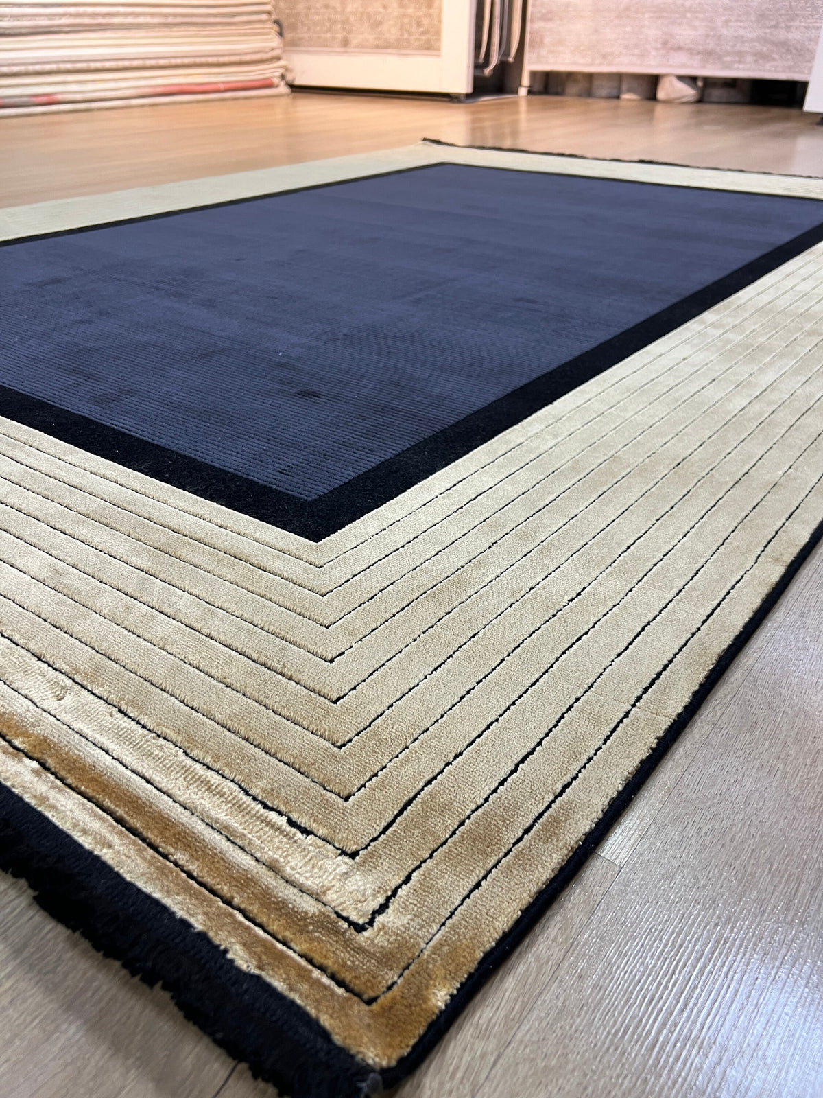 5x8 Turkish Modern Rug, Black & Gold Bamboo Acrylic Rug