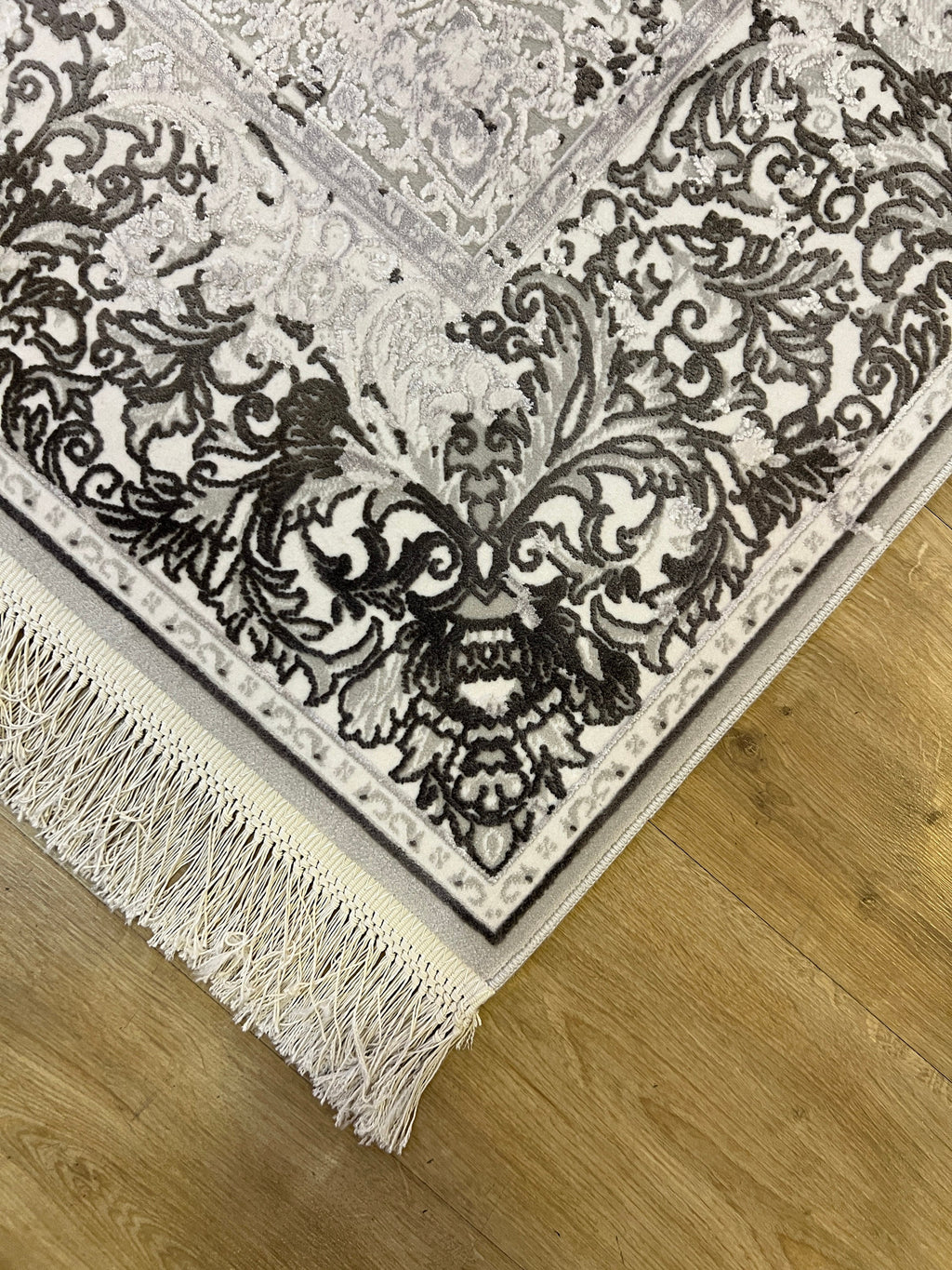 Gray Bamboo Rug, 5x8 ft, Classic Medallion Carpet, Turkish Home Decor