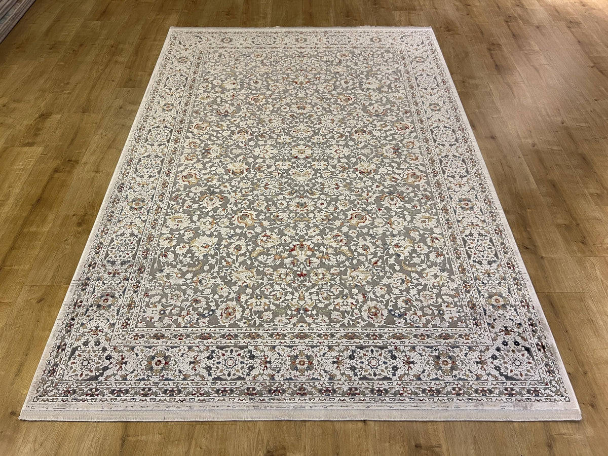 5x8 Gray Bamboo Rug, Floral Pattern Turkish Bamboo Carpet