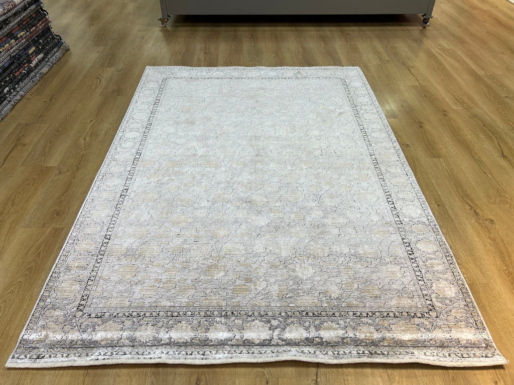 Gray Bamboo Rug, Turkish Floral Carpet, 5x8 ft