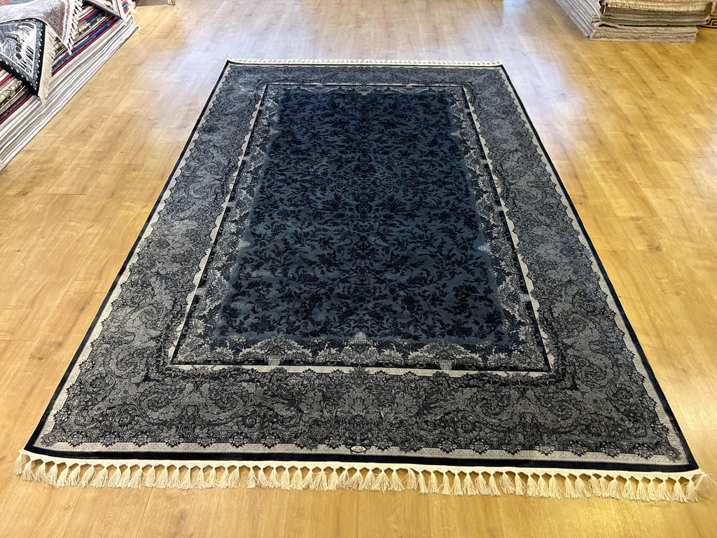 Gray Floral Pattern Luxury Silk Area Rug with Border, Luxury Home Deor