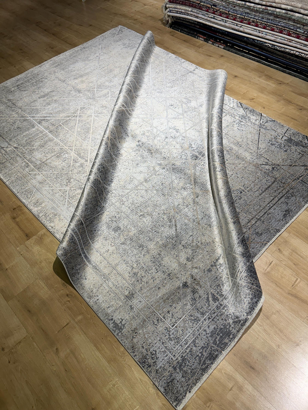Gray Gold Bamboo Rug, Geometric Striped Pattern, Abstract Modern Area Rug