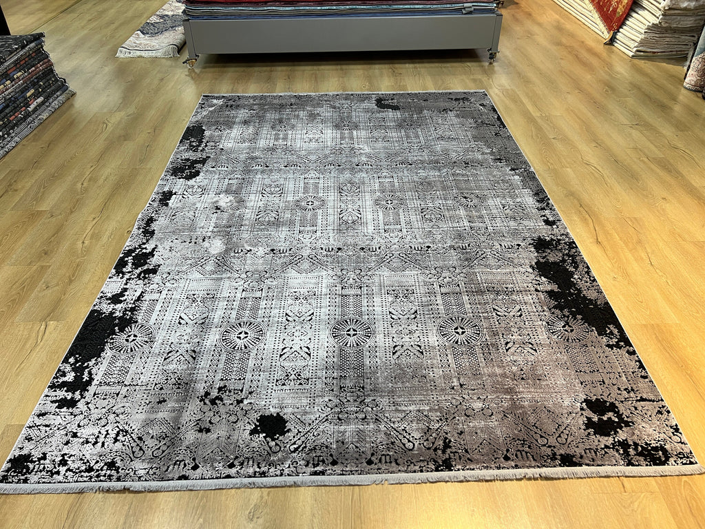 7x10 Ft Gray Traditional Ethnic Pattern Distressed Bamboo Rug