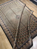 Gold Black Silk Rug, Medallion Peacock Tail Design Rug, Traditional Pattern Carpet