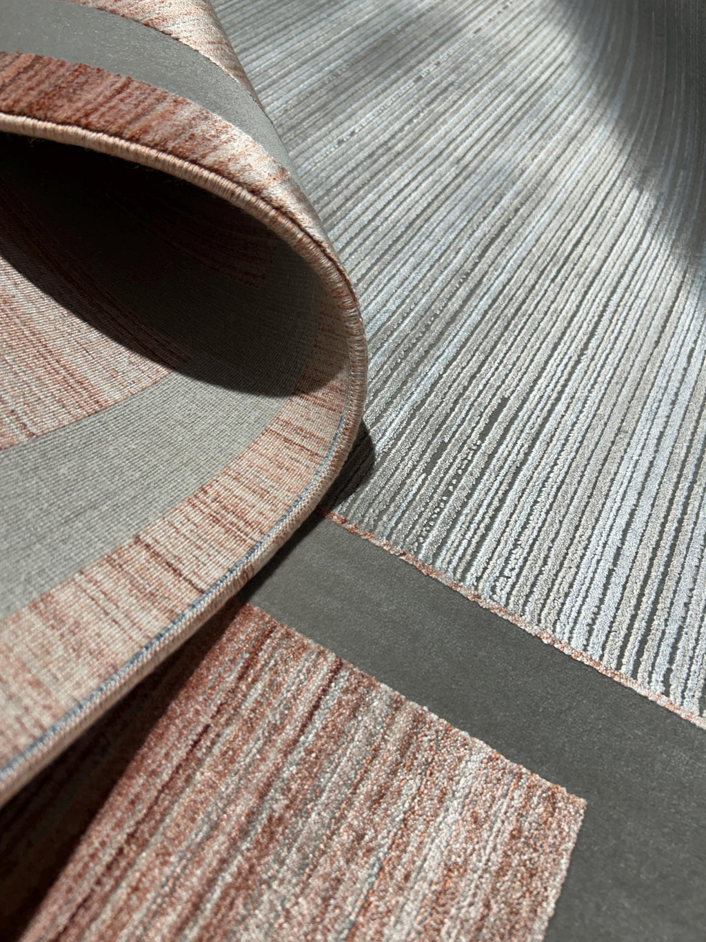 7x10 ft Pink Gray Beige Bamboo Rug, Bordered Minimalist Modern Rug, Oversize Carpet