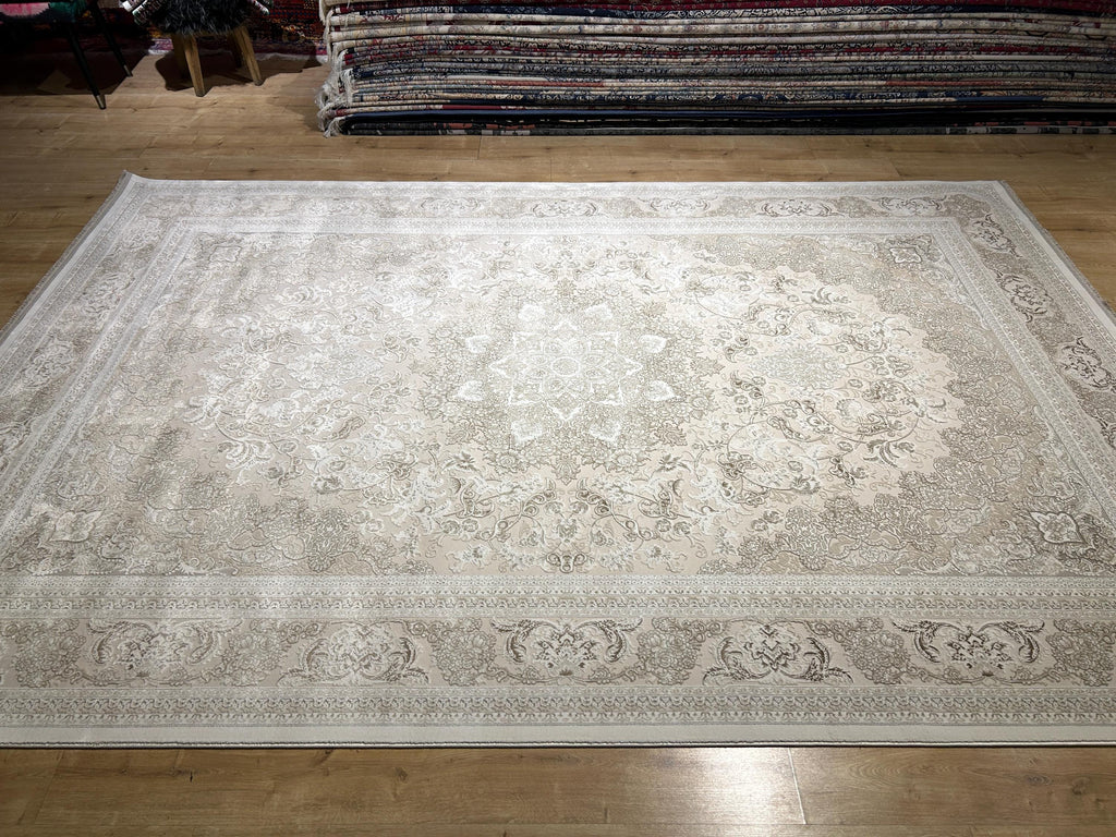 Cream Beige Brown Bamboo Rug, Classic Medallion Bamboo Carpet, Turkish Style Home Decor